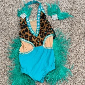 Teal and Leopard Print Feathered Costume